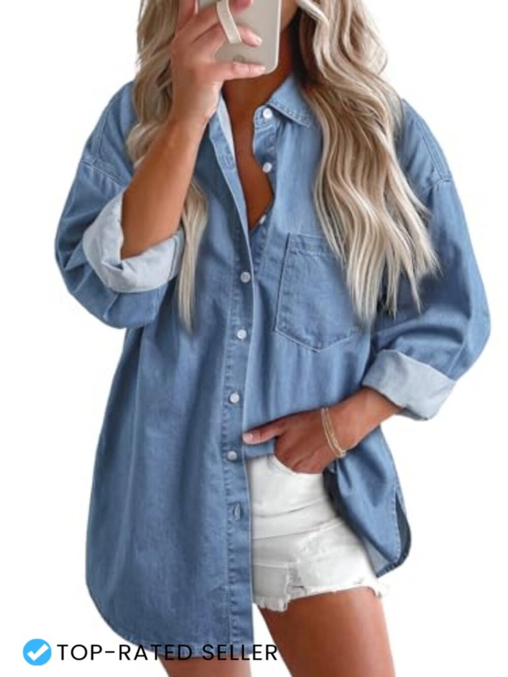 Women's Button Down Denim Shirt Long Sleeve Casual Blouse